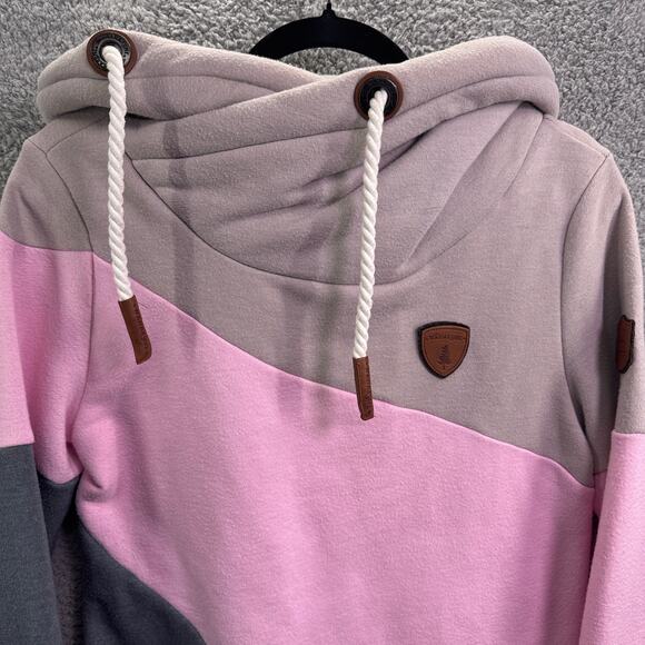Wanakome Hoodie Women’s Small Pink Gray Colorblock Pullover Logo Patch soft cozy - Picture 3 of 13